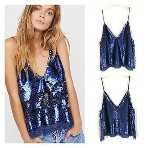 Free People Navy Sequin Top